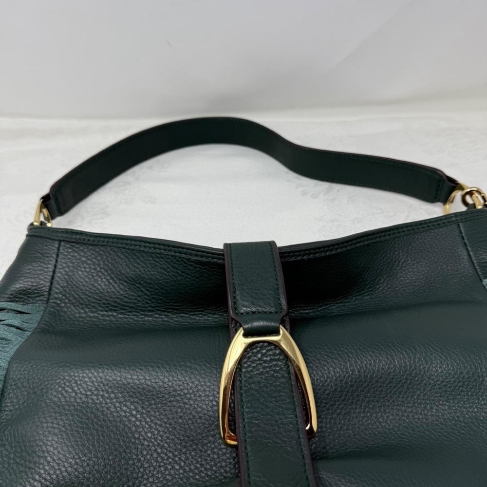 Gilli Genuine Leather Fringe Shoulder Bag – Green Hobo Tote with Tassel Detail - Picture 15 of 16
